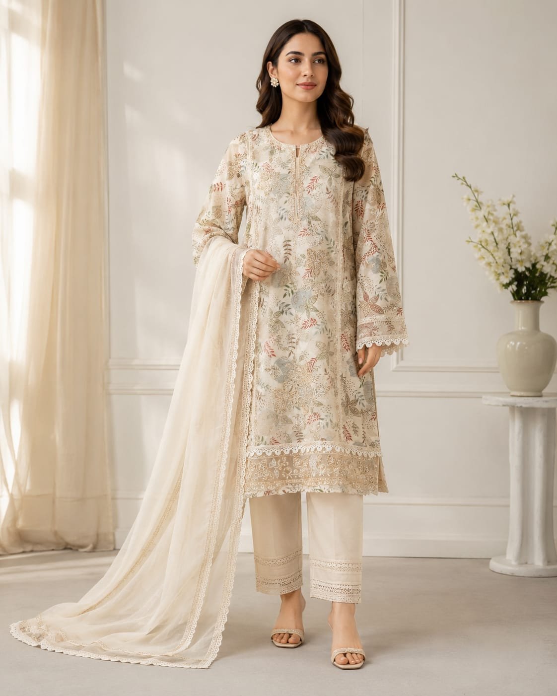 Ivory Bloom Luxe Embroidered Suit Set
