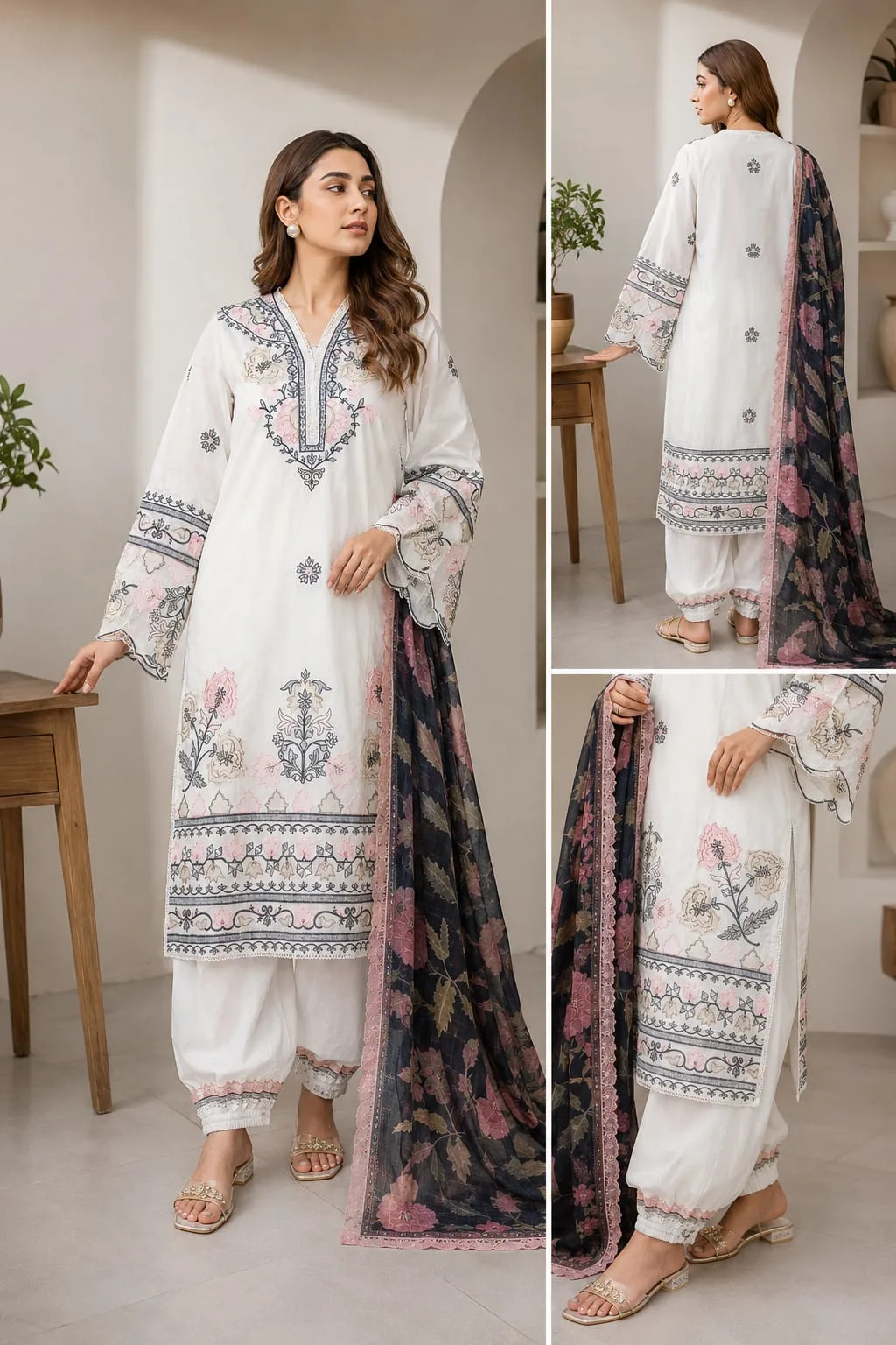 Floral Heritage Embroidered Three-Piece Suit