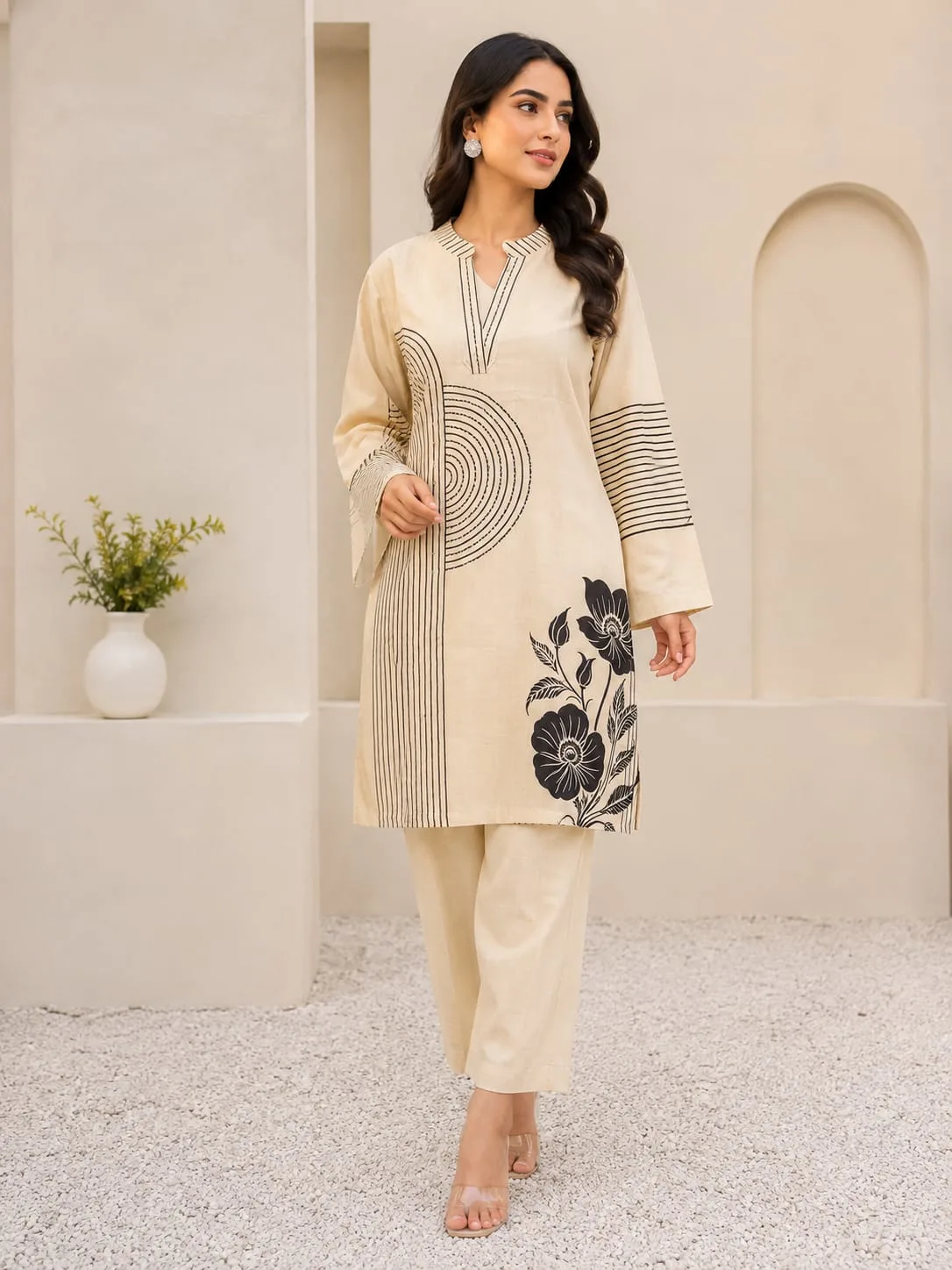 Tassel Detail Printed Kurta Set